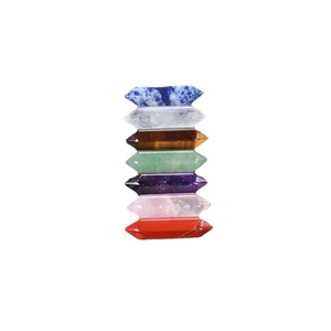 Coffret de 7 piliers hexagonaux en cristaux naturels à double pointe en pierres variées