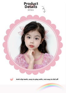 Detail of pink mesh bow hair clips showing non-slip grip on child's hair for secure fit