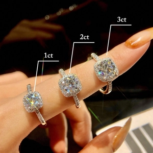 925 Sterling Silver Moissanite Ring Square Halo Sugar Cube Style Fashion Jewelry For Women Sparkling Elegant