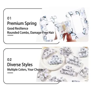 Elegant PVC acrylic butterfly print hair claw clip set for women in various colors