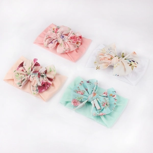 Lot de quatre bandeaux bébé à nœud floral en rose, blanc, orange et vert menthe