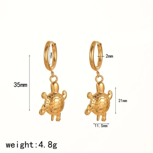 18K gold plated stainless steel sea turtle hoop earrings with size measurements