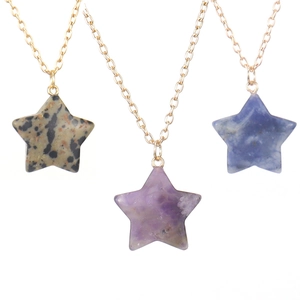 Natural Stone Star Pendant Necklace For Women Pentagram Crystal Gemstone Gold Alloy Chain Jewelry