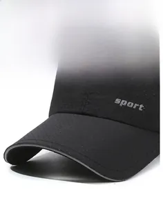 Detail of breathable mesh fabric on black quick-dry sport cap with reflective lettering