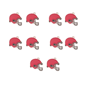 Detailed grid view of ten red American football helmet alloy charms for jewelry making