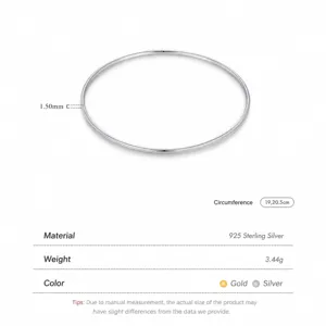 Brazalete minimalista de plata de ley 925 de 1,5 mm en acabado oro y plata