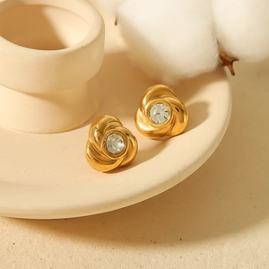 18k gold plated titanium rose flower stud earrings with sparkling zircon for women