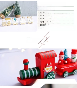 Detail of wooden Christmas train decor with hand-painted Santa and snowman figures