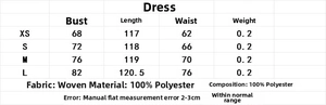 Tableau des tailles détaillé pour robe satinée avec dentelle, mesures XS à L