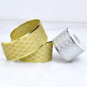 Glitter mesh gold and silver diamond wire ribbons for Christmas tree decorations