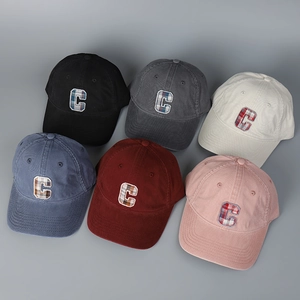 Six colors of cotton baseball caps with C letter embroidery in vintage plaid style