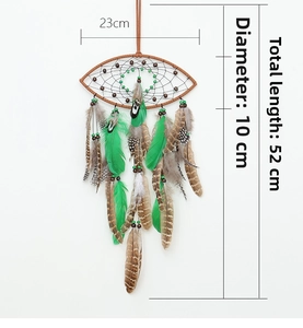 Detailed dimensions of green dream catcher hanging ornament with 52cm total length