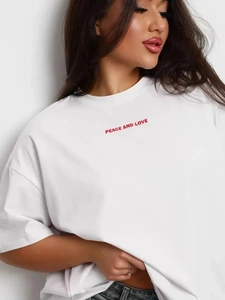 Γυναικείο Βαμβακερό T-Shirt Peace And Love Με Γράμματα Κοντομάνικο Στρογγυλή Λαιμόκοψη Oversized Καλοκαιρινό Τοπ