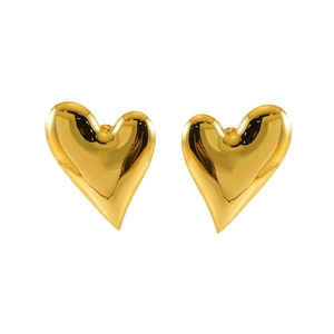 Minimalist 18K gold heart-shaped stainless steel earrings on a clean white background