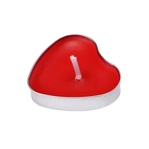 Red heart-shaped smokeless tea light candle in silver aluminum shell for weddings