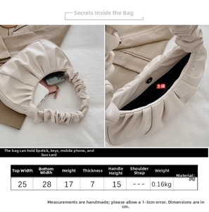 Tabella taglie dettagliata per borsa a nuvola in PU con dimensioni precise e specifiche peso