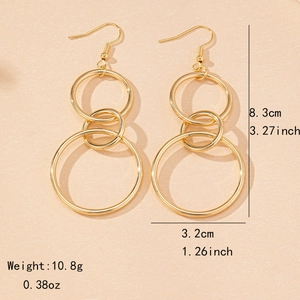 Fashionable golden multi-layered hollow round drop earrings with dimensions and weight specs