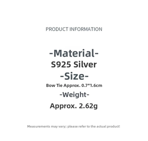 Specifications of S925 sterling silver bow ring featuring dimensions and weight details