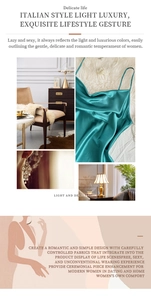 Detail of luxury teal satin sleepwear set with silky texture and elegant pearl accessories