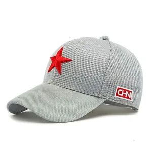 Grey breathable mesh baseball cap with 3D red star embroidery and CHN patch side detail