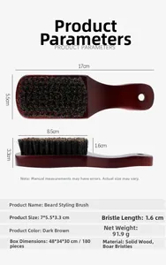 Detail view of wooden beard brush dimensions showing 17cm length and boar bristles