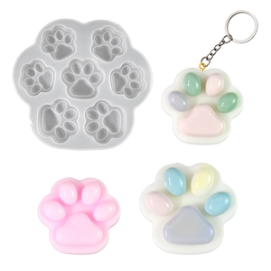 Moule silicone 7 cavités en forme de patte de chat pour pendentifs et porte-clés DIY