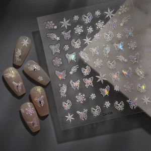 5D aurora butterfly and snowflake nail art stickers with embossed holographic texture