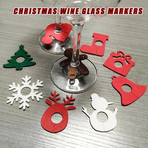 Felt Christmas wine glass markers set with festive tree snowflake and reindeer charms