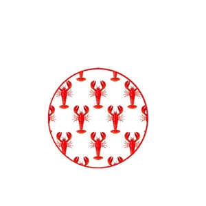 Summer crayfish themed party supplies including disposable paper plates and napkins
