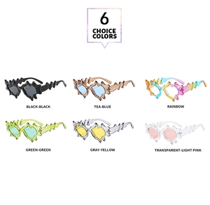 Selection of futuristic punk sunglasses showing six vibrant frame colors and jagged edges