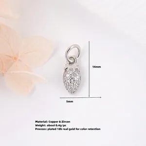 Silver strawberry charm accessory with white zircon pavé and 14mm copper base