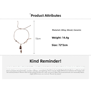 Detailed size chart for vintage ethnic necklace with wood gourd and ceramic beads