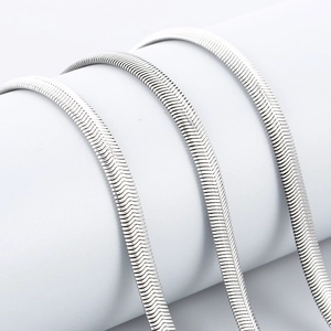 Elegant silver flat snake chain necklace with smooth metallic scale texture for men