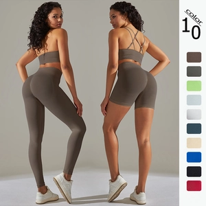Tenues De Yoga Sans Couture À Côtes Pour Femmes Taille Haute Contrôle Du Ventre Soutien-Gorge De Sport Leggings Shorts