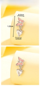 Detailed dimensions of pink enamel butterfly stud earring with heart zircon pendant