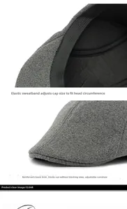 Detail von verstellbarem Schweißband und verstärkter Krempe bei grauer Wollmütze