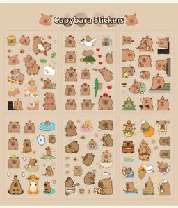 Detailed view of six cute Capybara waterproof PET stickers for DIY scrapbooking material
