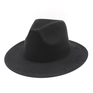 Classic black wide-brimmed fedora hat in faux suede with a vintage minimalist style