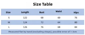 Detailed size guide table for slim fit asymmetric mesh dress with length and bust measurements