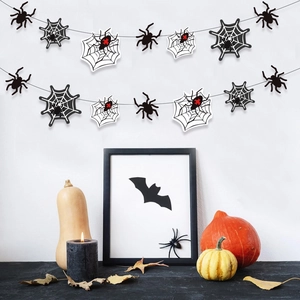 Halloween Spider And Spiderweb Banner Paper Garland Hanging Decoration Spooky Party Scene Layout Props