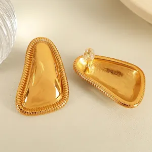 Exaggerated 18k gold plated stainless steel triangle hoop earrings with textured edges