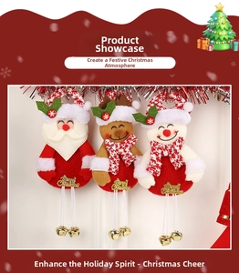 Three-piece fabric Christmas charms featuring Santa, reindeer, snowman with bells