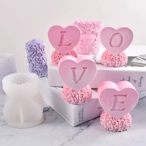 Siliconen mal set voor DIY LOVE-letters en hartvormige kaarsen met roospatroon