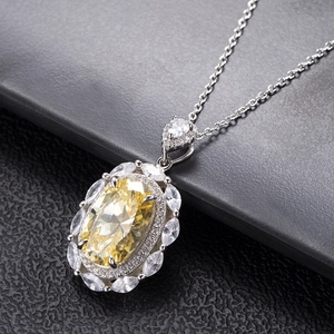 Luxury S925 sterling silver necklace featuring yellow oval carbon diamond and sun flower petals