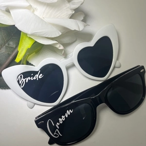 Wedding Party Sunglasses Bride And Groom Letter Print Plastic Heart Shaped Eyewear For Bachelorette Engagement Bridal Shower