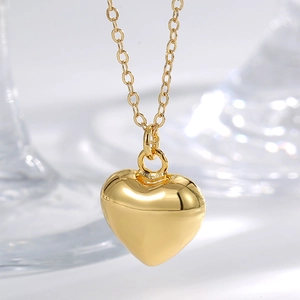 Minimalist gold-plated 3D heart pendant necklace with high-polish finish for women