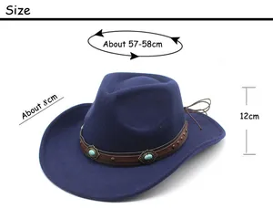 Size chart showing dimensions of the western felt cowboy hat with 8cm brim width
