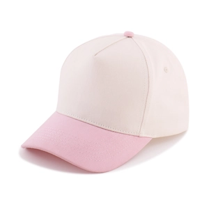 Minimalist two-tone cotton baseball cap in cream white and soft pink 45-degree view