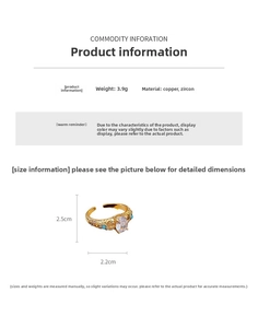 Détail de la bague tournesol avec zircon, poids de 3,9g et dimensions du produit