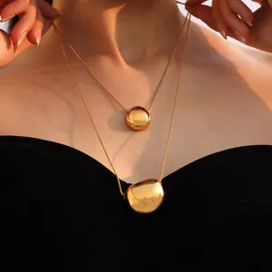 Minimalist Irregular Round Bean Pendant Necklace Stainless Steel 18K Gold Plated Luxury Commuter Jewelry For Women